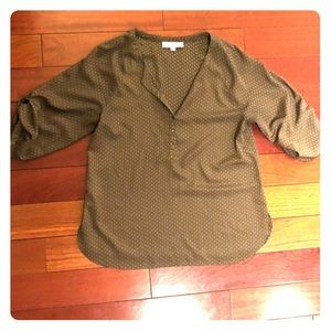 Brown LOFT blouse with subtle blue pattern